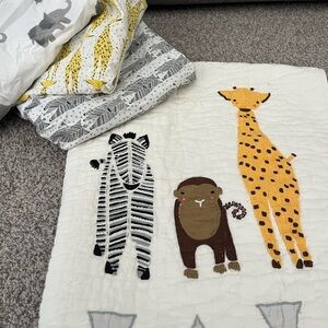Crate&Barrel Unisex Jungle/Safari Nursery Set - Quilt and 3 crib sheets